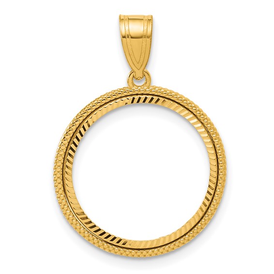 14k Diamond Cut Popcorn with 16.5mm Prong Coin Bezel Pendant