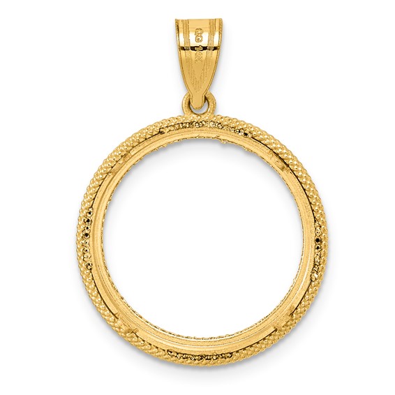 14k Diamond Cut Popcorn with 18.0mm Prong Coin Bezel Pendant