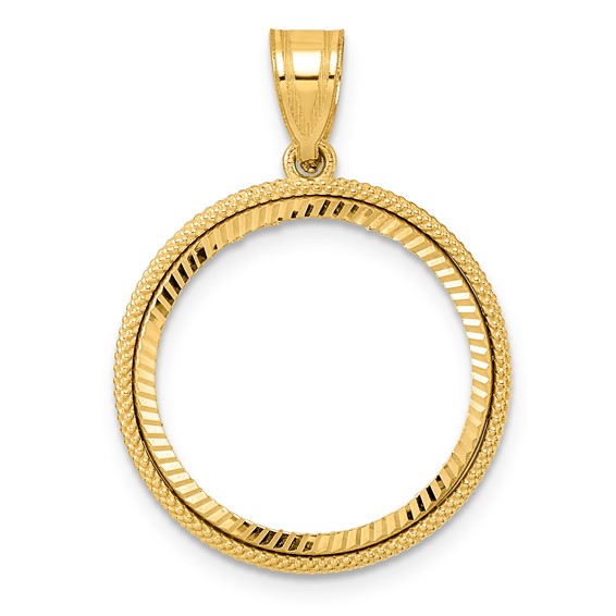 14k Diamond Cut Popcorn with 18.0mm Prong Coin Bezel Pendant