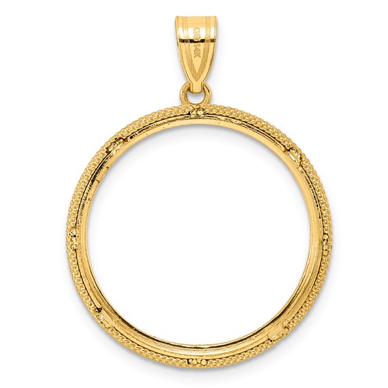 14k Diamond Cut Popcorn with 22.0mm Prong Coin Bezel Pendant