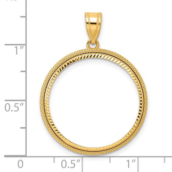 14k Diamond Cut Popcorn with 22.0mm Prong Coin Bezel Pendant