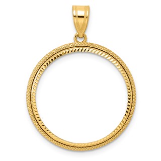 14k Diamond Cut Popcorn with 22.0mm Prong Coin Bezel Pendant