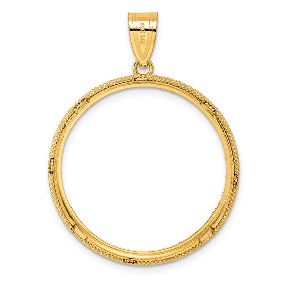 14k Diamond Cut Popcorn with 27.0mm Prong Coin Bezel Pendant