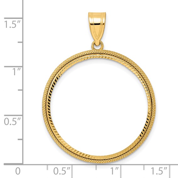 14k Diamond Cut Popcorn with 27.0mm Prong Coin Bezel Pendant