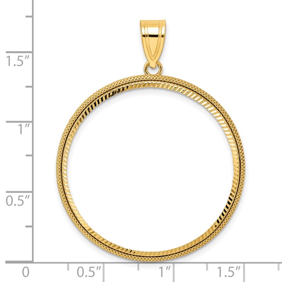 14k Diamond Cut Popcorn with 32.0mm Prong Coin Bezel Pendant