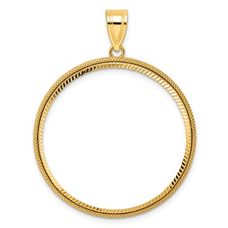 14k Diamond Cut Popcorn with 32.0mm Prong Coin Bezel Pendant