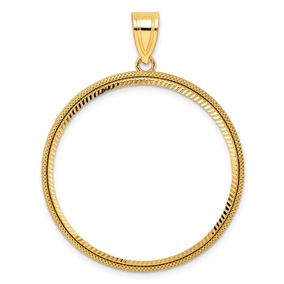 14k Diamond Cut Popcorn with 32.0mm Prong Coin Bezel Pendant