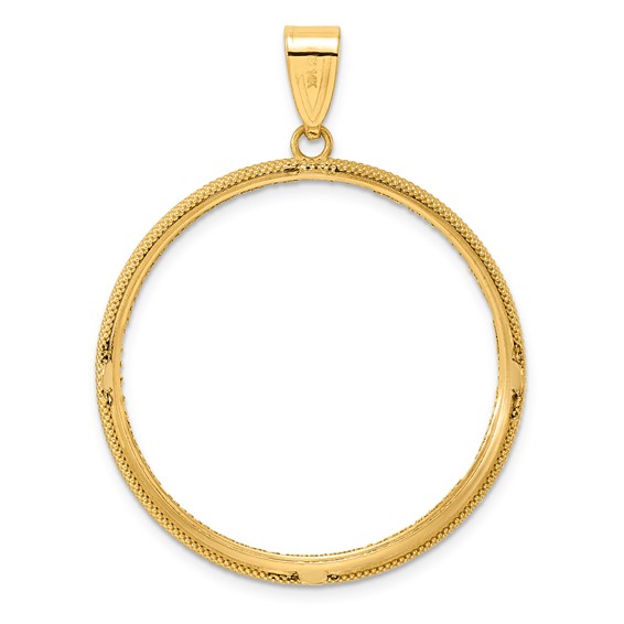 14k Diamond Cut Popcorn with 32.7mm Prong Coin Bezel Pendant