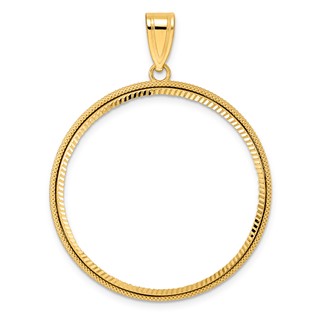 14k Diamond Cut Popcorn with 32.7mm Prong Coin Bezel Pendant