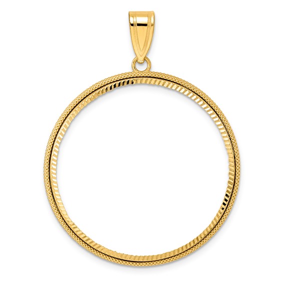 14k Diamond Cut Popcorn with 32.7mm Prong Coin Bezel Pendant