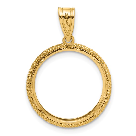 14k Polished Popcorn with 16.5mm Prong Coin Bezel Pendant