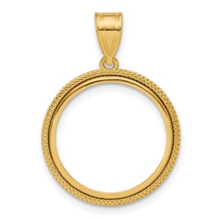 14k Polished Popcorn with 16.5mm Prong Coin Bezel Pendant