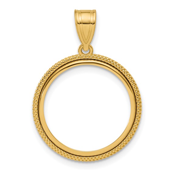 14k Polished Popcorn with 16.5mm Prong Coin Bezel Pendant