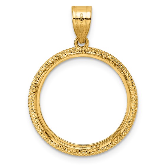 14k Polished Popcorn with 18.0mm Prong Coin Bezel Pendant