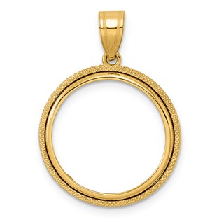 14k Polished Popcorn with 18.0mm Prong Coin Bezel Pendant