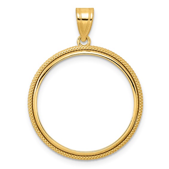 14k Polished Popcorn with 22.0mm Prong Coin Bezel Pendant