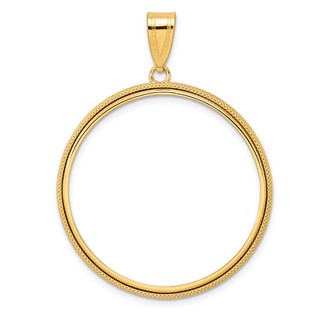 14k Polished Popcorn with 32.0mm Prong Coin Bezel Pendant