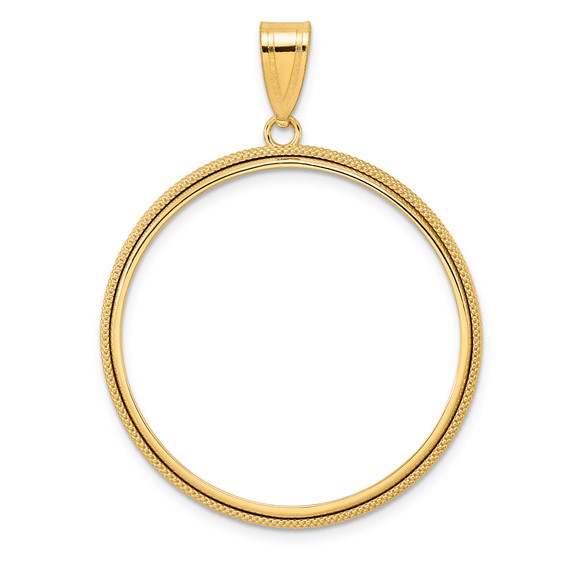 14k Polished Popcorn with 32.0mm Prong Coin Bezel Pendant