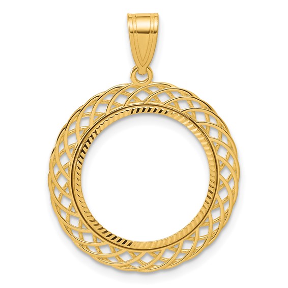 14k Diamond Cut Quad Loop with 16.5mm Prong Coin Bezel Pendant