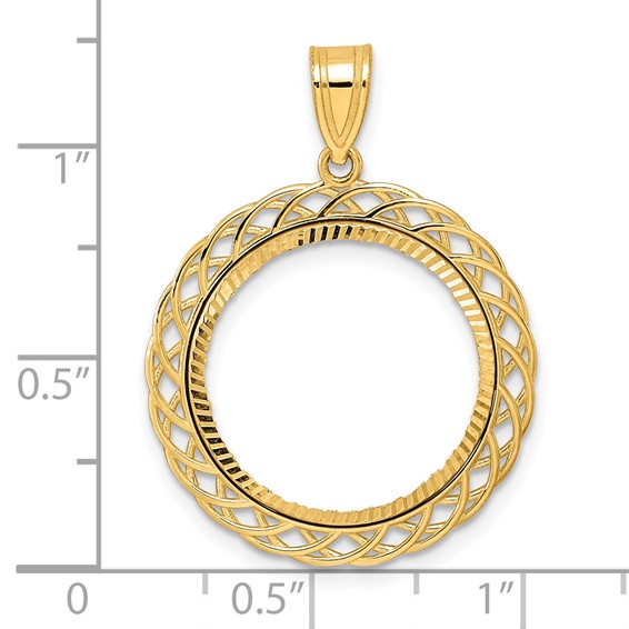 14k Diamond Cut Quad Loop with 18.0mm Prong Coin Bezel Pendant