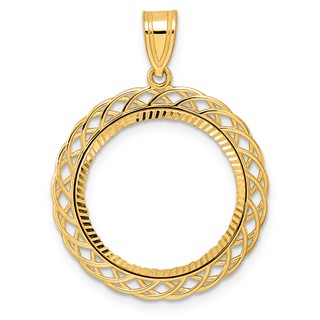 14k Diamond Cut Quad Loop with 18.0mm Prong Coin Bezel Pendant