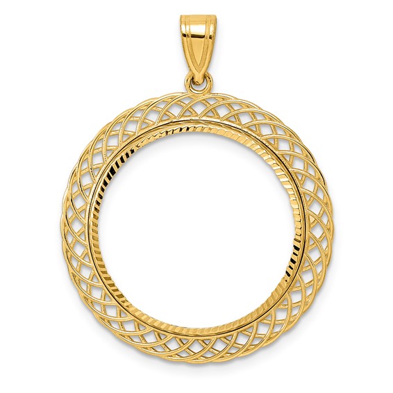 14k Diamond Cut Quad Loop with 22.0mm Prong Coin Bezel Pendant