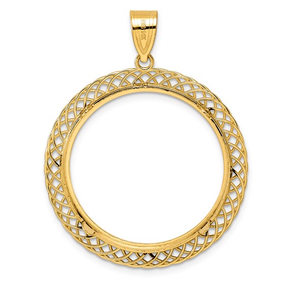 14k Diamond Cut Quad Loop with 27.0mm Prong Coin Bezel Pendant