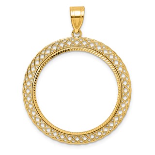 14k Diamond Cut Quad Loop with 27.0mm Prong Coin Bezel Pendant