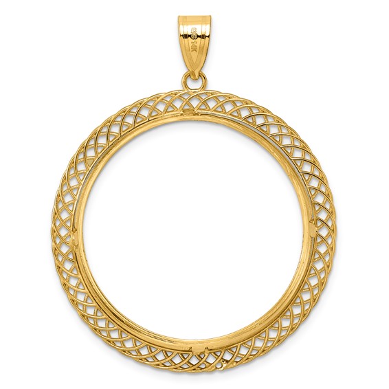 14k Diamond Cut Quad Loop with 32.0mm Prong Coin Bezel Pendant