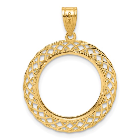 14k Polished Quad Loop with 16.5mm Prong Coin Bezel Pendant