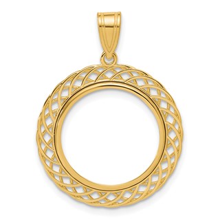 14k Polished Quad Loop with 16.5mm Prong Coin Bezel Pendant