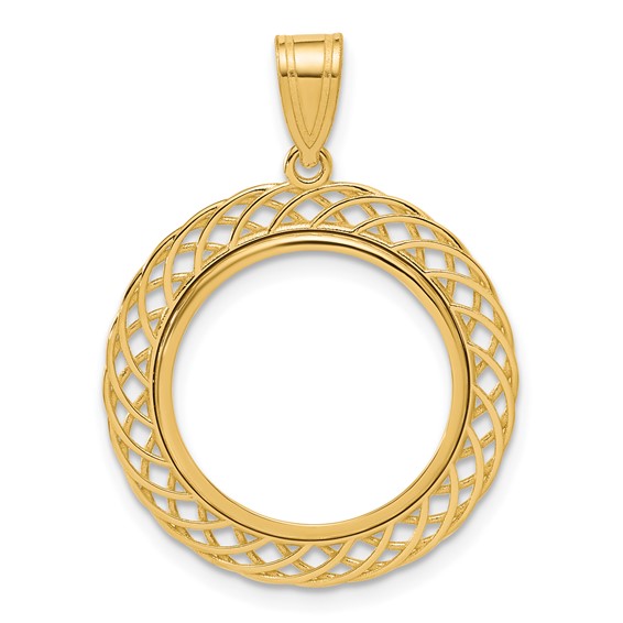 14k Polished Quad Loop with 16.5mm Prong Coin Bezel Pendant