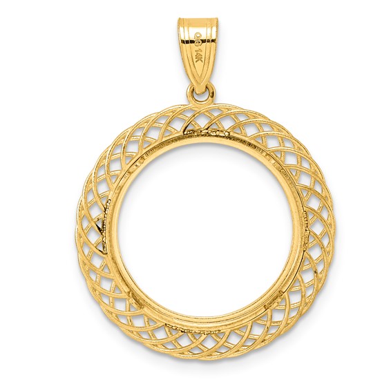 14k Polished Quad Loop with 18.0mm Prong Coin Bezel Pendant