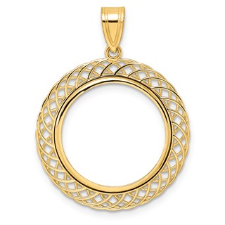 14k Polished Quad Loop with 18.0mm Prong Coin Bezel Pendant
