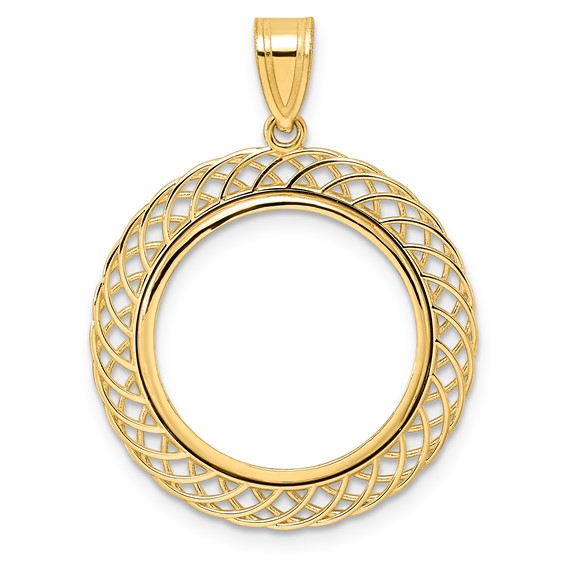 14k Polished Quad Loop with 18.0mm Prong Coin Bezel Pendant