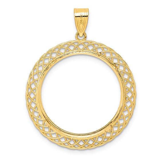 14k Polished Quad Loop with 22.0mm Prong Coin Bezel Pendant