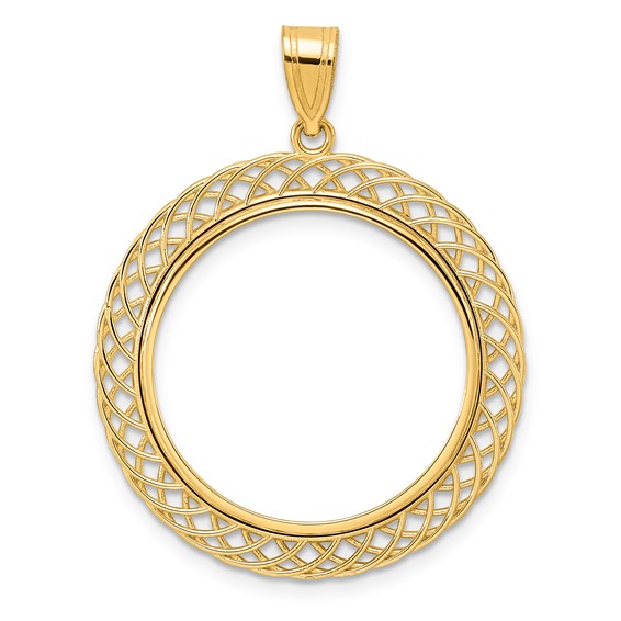 14k Polished Quad Loop with 22.0mm Prong Coin Bezel Pendant