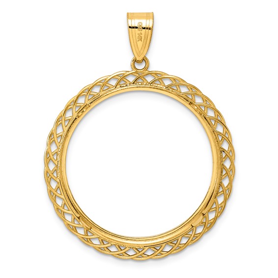 14k Polished Quad Loop with 27.0mm Prong Coin Bezel Pendant
