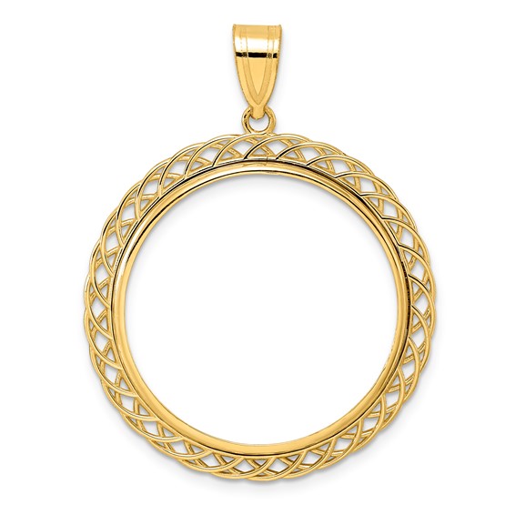 14k Polished Quad Loop with 27.0mm Prong Coin Bezel Pendant