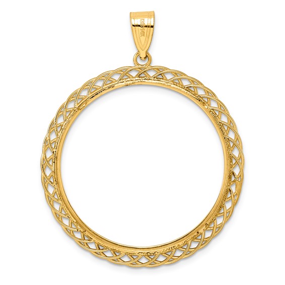 14k Polished Quad Loop with 32.0mm Prong Coin Bezel Pendant