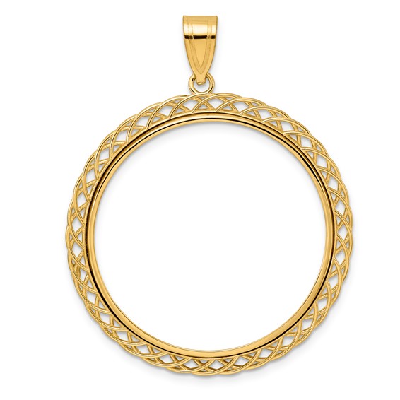 14k Polished Quad Loop with 32.0mm Prong Coin Bezel Pendant
