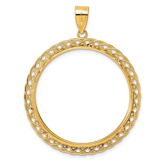 14k Polished Quad Loop with 32.7mm Prong Coin Bezel Pendant