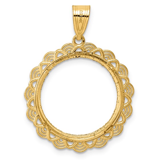 14k Diamond Cut Rainbow with 18.0mm Prong Coin Bezel Pendant