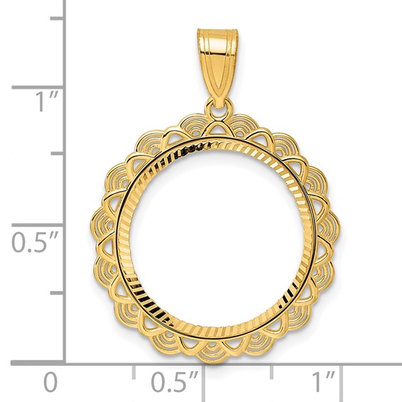 14k Diamond Cut Rainbow with 18.0mm Prong Coin Bezel Pendant