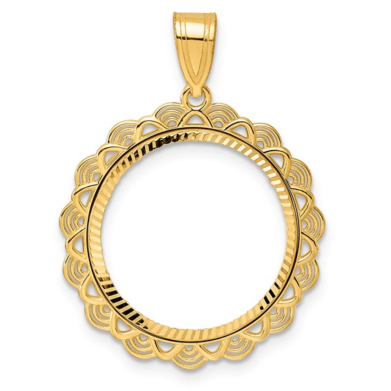 14k Diamond Cut Rainbow with 18.0mm Prong Coin Bezel Pendant