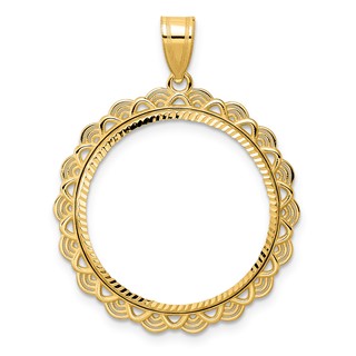 14k Diamond Cut Rainbow with 22.0mm Prong Coin Bezel Pendant