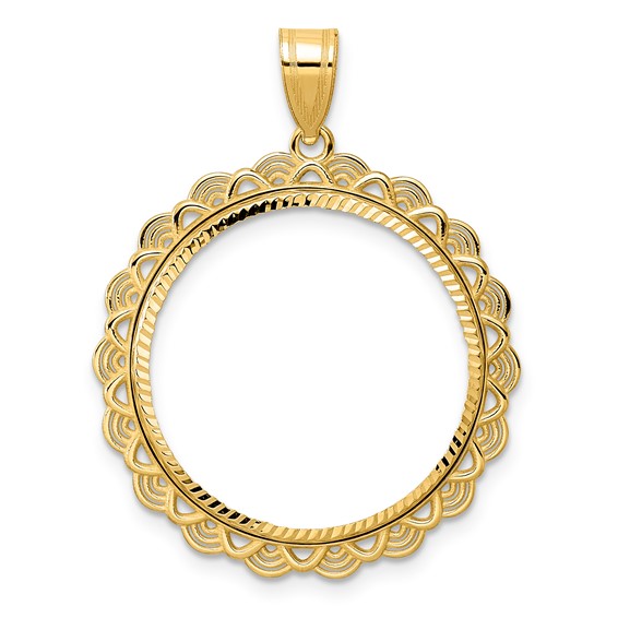 14k Diamond Cut Rainbow with 22.0mm Prong Coin Bezel Pendant