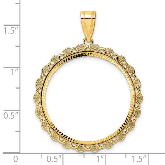 14k Diamond Cut Rainbow with 27.0mm Prong Coin Bezel Pendant