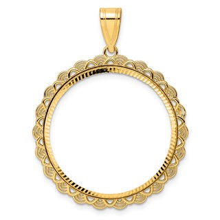 14k Diamond Cut Rainbow with 27.0mm Prong Coin Bezel Pendant