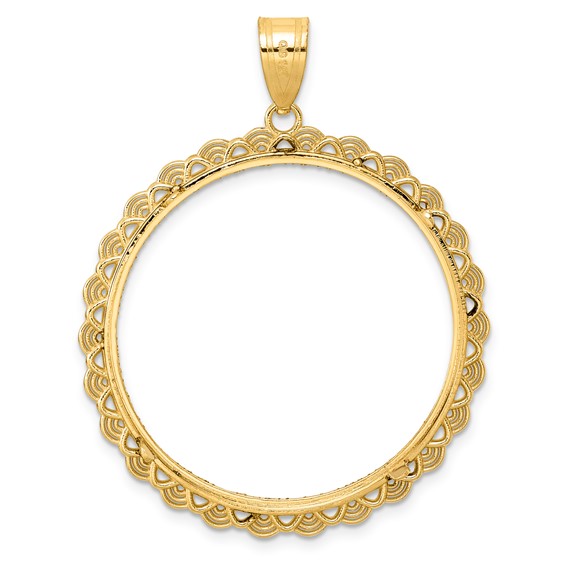 14k Diamond Cut Rainbow with 32.0mm Prong Coin Bezel Pendant